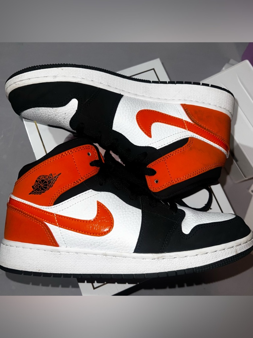 Jordan Kids Black White Orange Mid/High-Top Sneakers
